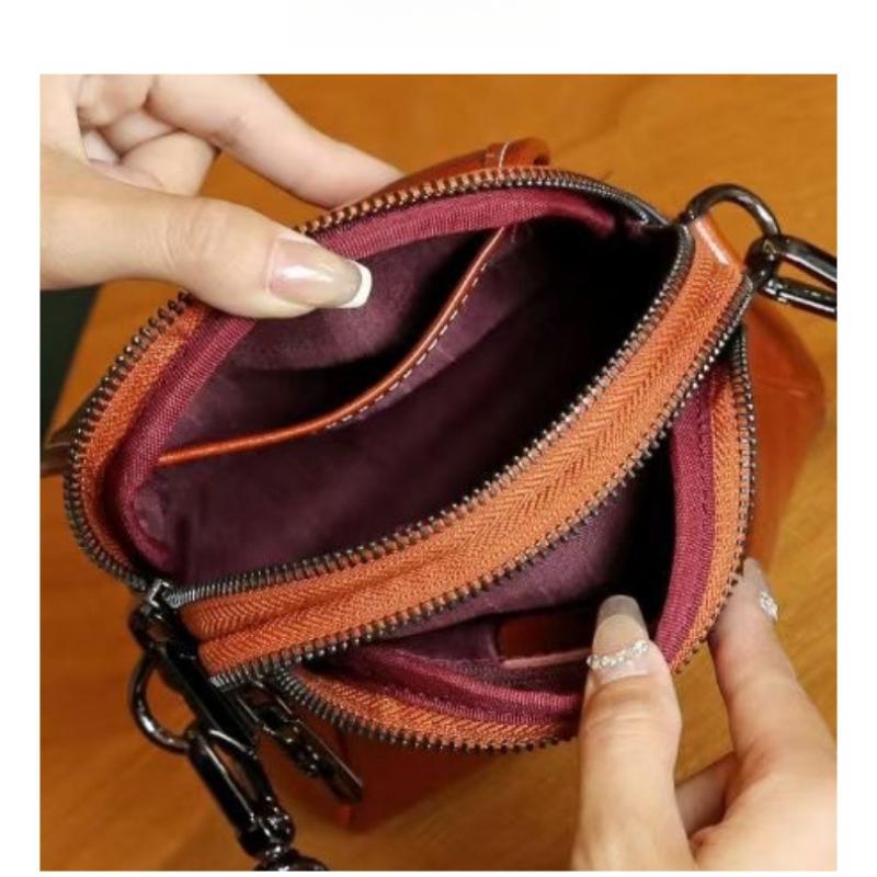 Women's Fashion One-shoulder Small Bag Oil Wax Leather Mobile Phone Bag Soft Leather Shell Bag All-match Messenger Bag