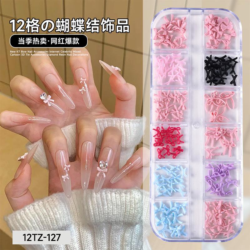 New 12 Grid Bow Nail Accessories Mixed Color Light Luxury French Ribbon Tie Wearing