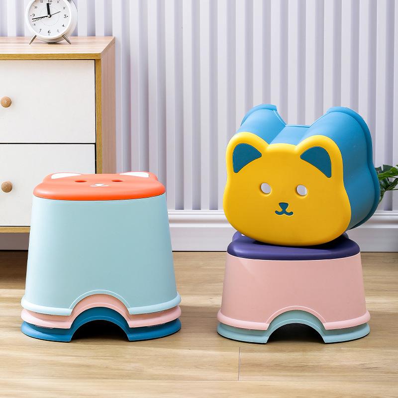 1PC Round Stool Plastic Thickened High Small Chair Creative Bench Children's Footstool Household Cartoon