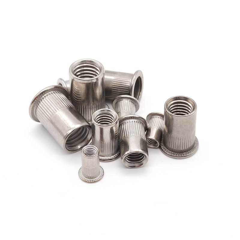 304 Stainless Steel Knurled Vertical Ribbed Flat Head Rivet Nut M3-M12