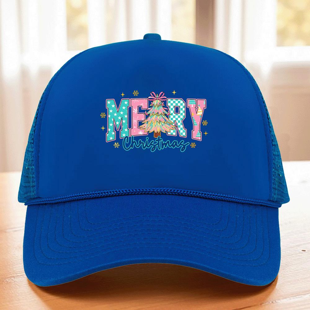 Christmas-Themed Mesh Baseball Cap with Rope and Logo – 12 Pattern Options