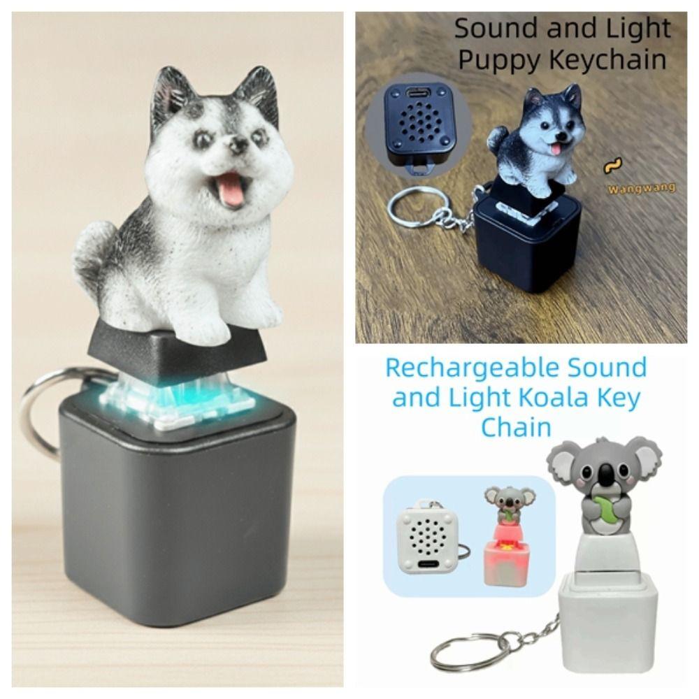 Rechargeable Fidget Button Key Chain Sounding Sound Light Key Ring Animal Keycap Toy Student Gift