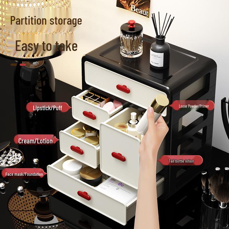 Retro-Style Plastic Cosmetic Storage Cabinet with Drawers