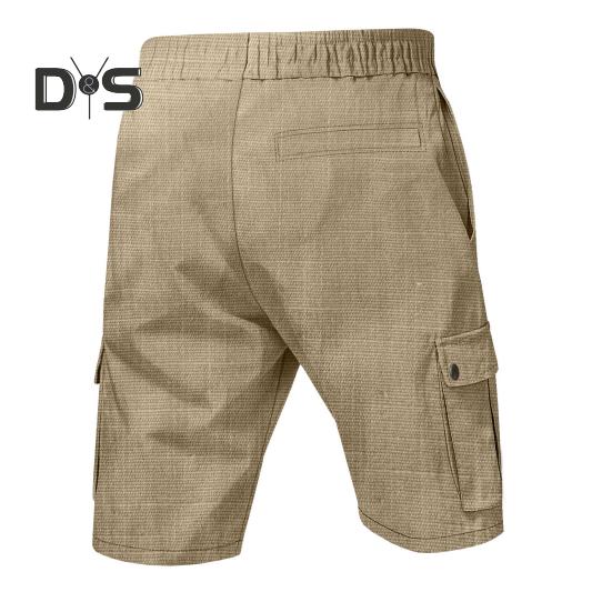 Pantaloni scurți pentru bărbați, culoare uni, pantaloni scurți cargo cu picior largi, cu buzunare, cu talie elastică, cu șnur, pantaloni scurți de plajă, îmbrăcăminte pentru timpul liber pentru călătorii