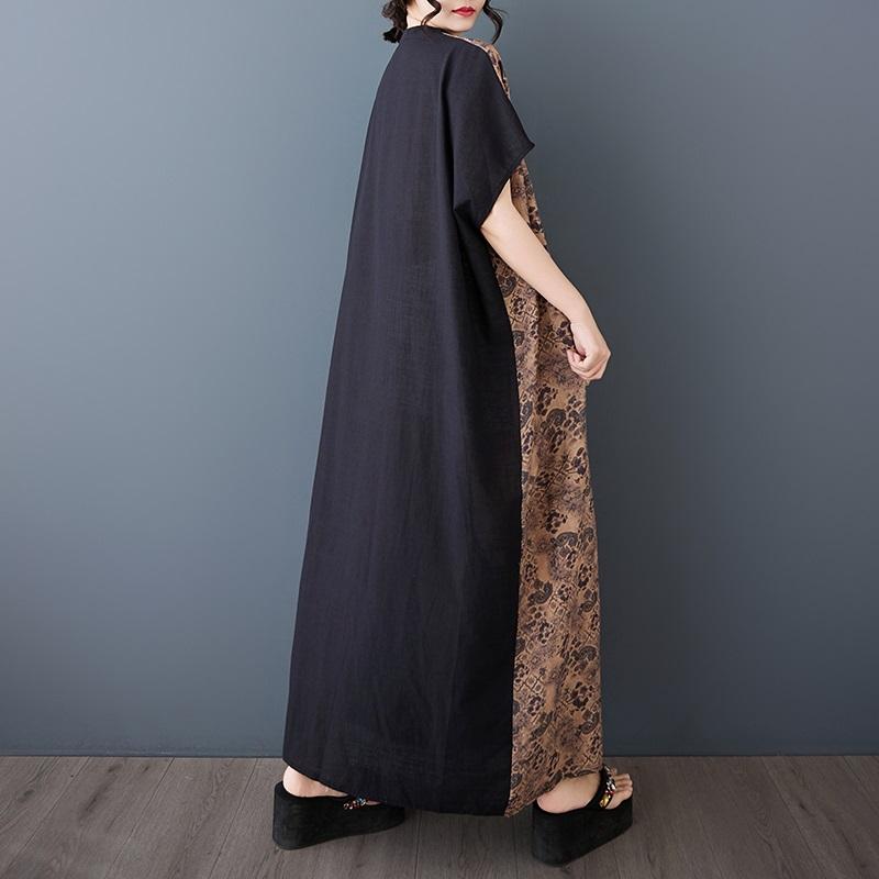 Короткий рукав Плюс размер Хлопок винтажный цветочный новый в платьях для женщин повседневное свободное макси длинное летнее платье