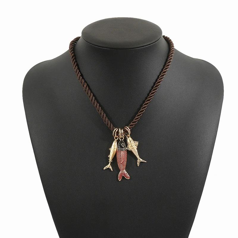 Conch Turtle Shell Fish Necklace Ocean Style Hand-Woven Pendant Necklace Summer Couple Colorful Rope Exquisite Trend Accessories
