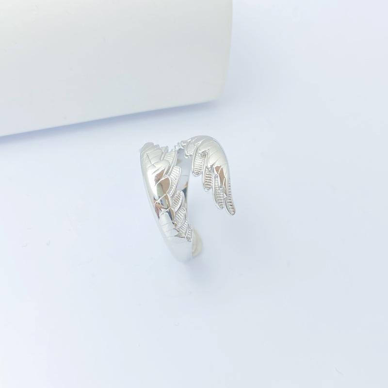 S925 Sterling Silver Angel Wings Unisex Adjustable Ring – Elegant Geometric Design In Light Luxury Style
