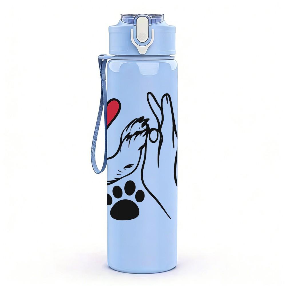 1PC Paw And Heart Hand Print 750ml Color Plastic Sports Water Bottle Leakproof Flip Straw Lid Suitable for Sports Office Home Use