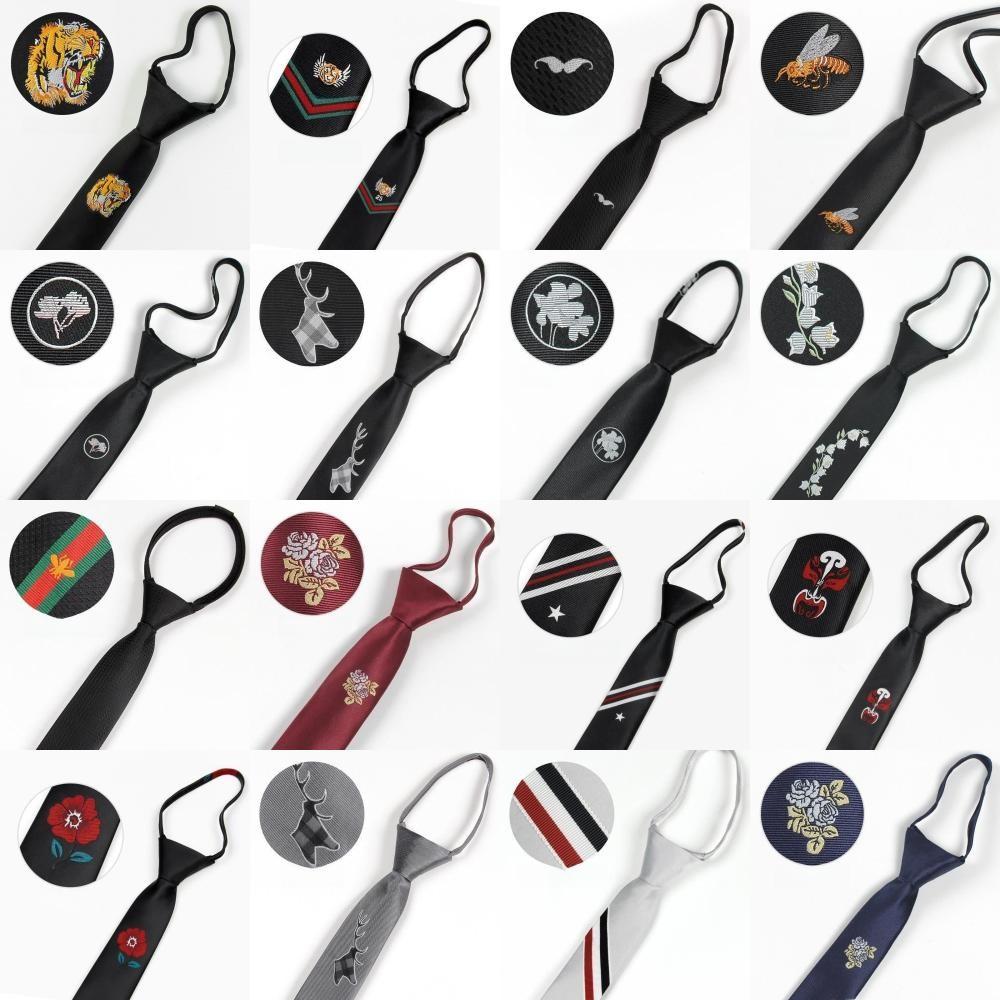 Tiger Head Embroidered Neck Tie For Kids With Striped Wool Material For School Or Casual Wear