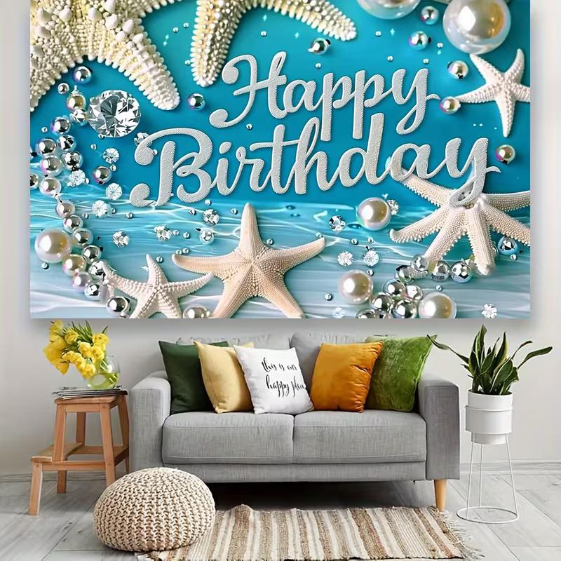 2D Tropical Ocean Starfish Birthday Backdrop Underwater Beach Party Banner