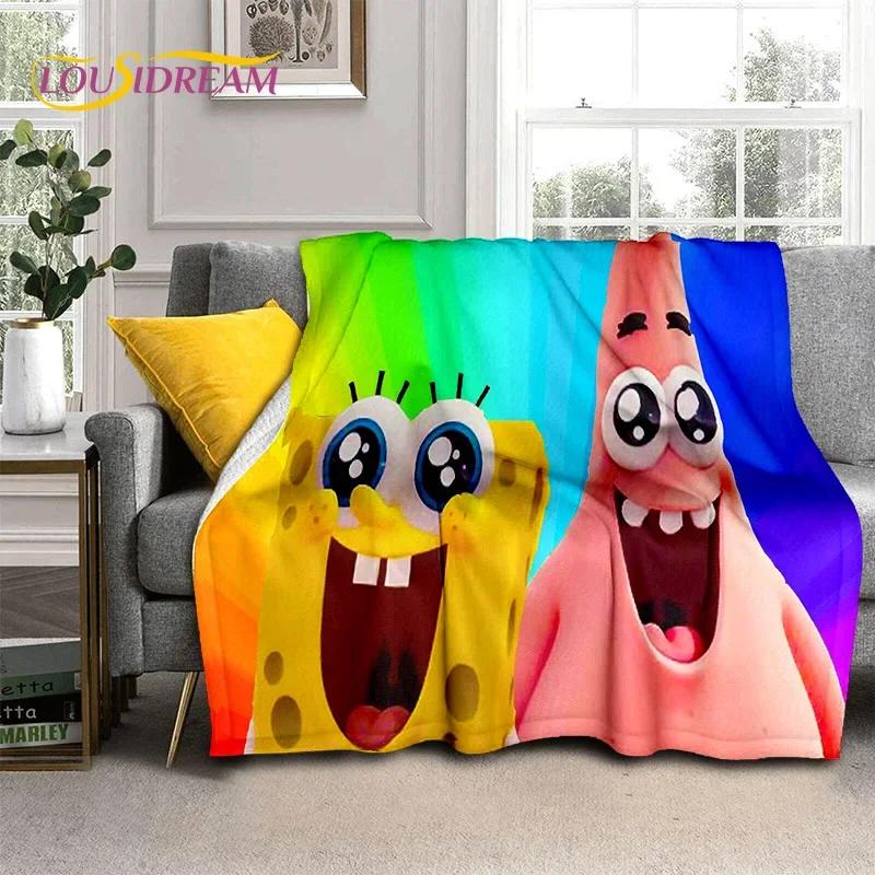 Funny S-SpongeBob Patrick Star Cartoon Soft Flannel Blanket for Beds Bedroom Sofa Picnic,Throw Blanket for Outdoors Leisure Gift