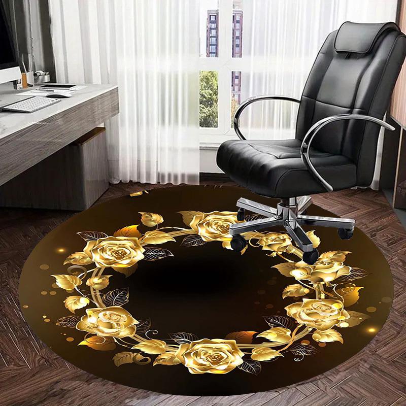 1pc Office Carpet Chair Mats Golden Rose Wreath Design Perfect for Decorating Office Chairs, Living Rooms, Or Bedrooms