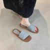 Niche design sense retro square head open-toed flat-bottomed slippers female summer wear fairy wind seaside vacation beach sandals
