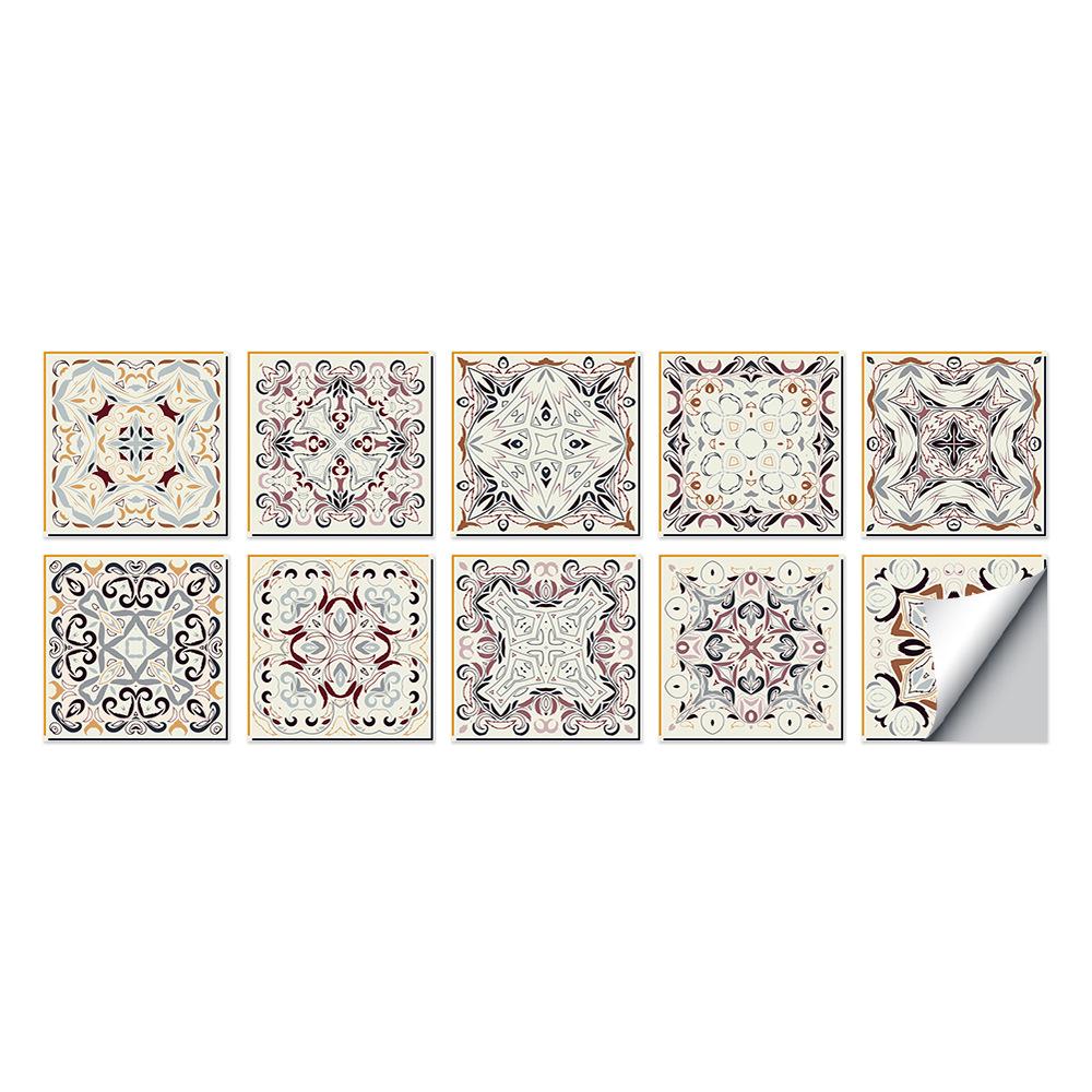 10-Pack European Style Floral Tile Wall Stickers for Living Room and Bathroom - Self-Adhesive PVC Crystal Film