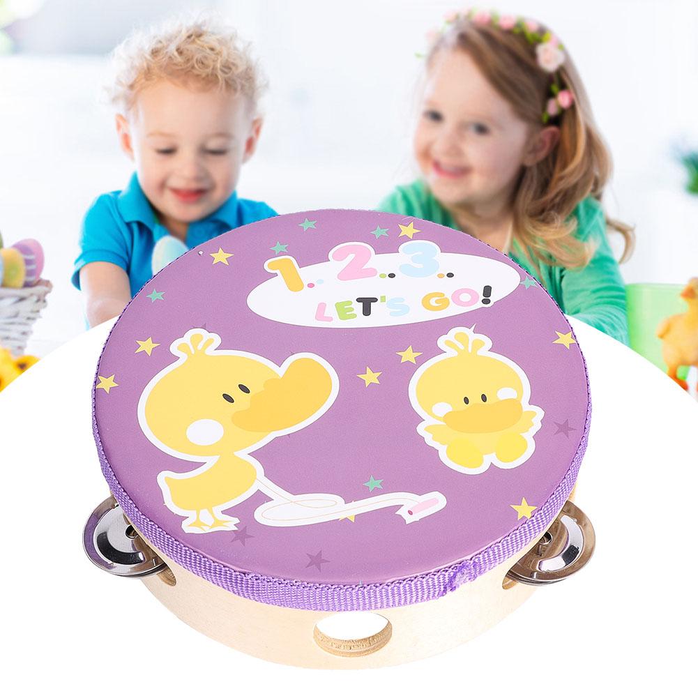 15cm Wooden Handheld Tambourine Hand Drum Bell Musical Percussion Instrument Toy Gift(2#)