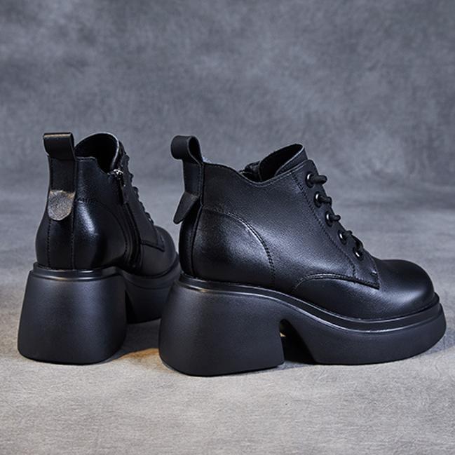 

2024 весенне-осенние новые кожаные ботинки на толстой подошве, женские модные короткие женские сапоги в стиле ретро, ​​увеличивающие рост 34 чёрный