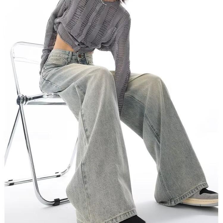 

2024 Early Autumn Women s Retro Wide-Leg Slimming Floor-Length Jeans Small