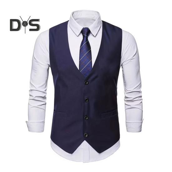 Men Suit Vest V-Neck Sleeveless Single-Breasted Suit Coat with Pockets Solid Color Slim Fit Formal Style Business Waistcoat