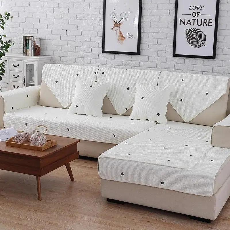 Cotton Fabric Floral Embroidery Sofa Towel Anti Slip Fabric Thickened Fabric Cushion Multi Purpose Sofa Cover Backrest Mat