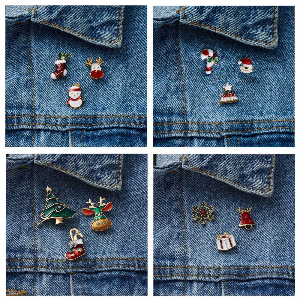 Sock Brooches Santa Claus Snowman Christmas Brooch Xmas Pins Enamel Badges Christmas Jewelry