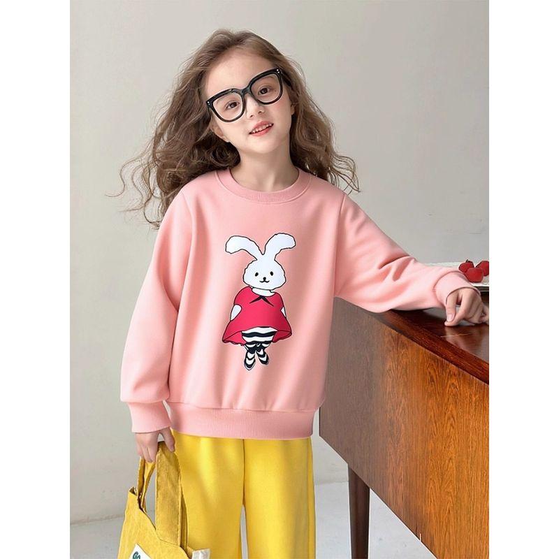 Brand Foreign Trade Korean Style Children's Clothing 2026 Autumn and Winter Children's Sports Sweatshirt with Fleece Cartoon Rabbit Design for Girls