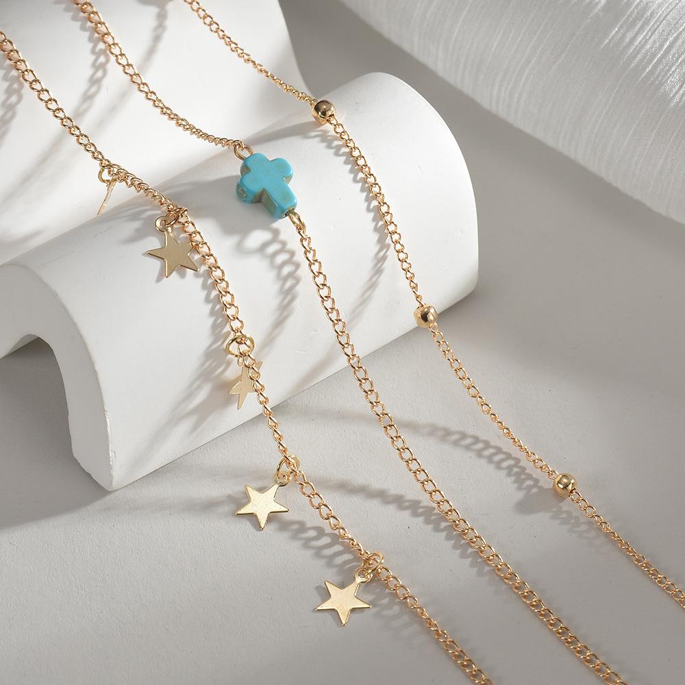 Feet Beach Stars Tassel Cross Multi-layer Ladies Anklet