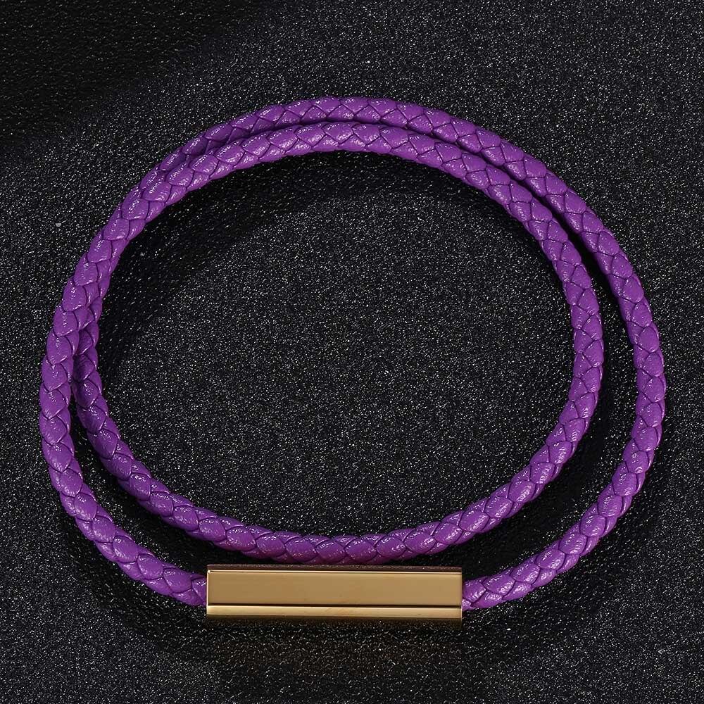 Nuovo Bracciale in Pelle Intrecciata Viola alla Moda Bracciale da Uomo Gioielli da Donna Bracciale Multistrato
