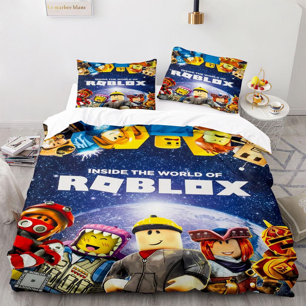 Roblox Spel Tema Sängkläder Set Färgstarkt Tryck Polyester Studentrum Lakan Påslakan Barnpresent Hemtextil Dekorativ
