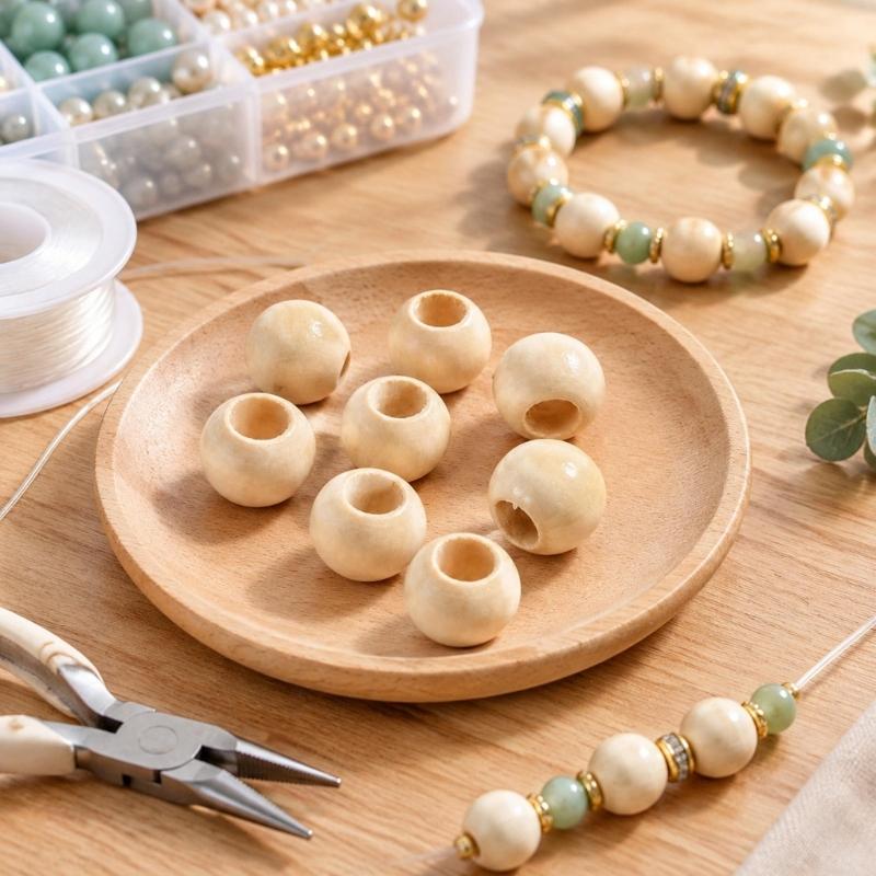 Wooden Beads with Large Through Holes, 100 pcs for DIY Bracelet, Necklace, Keychain, and Clothing Decoration Projects