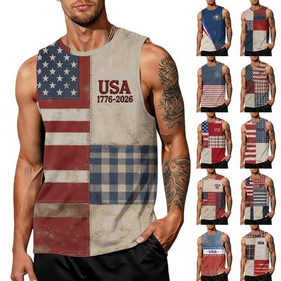 Heren 4th Of Juli Shirts USA Spier Tanktops Zonder Mouwen Patriotische Tanktops