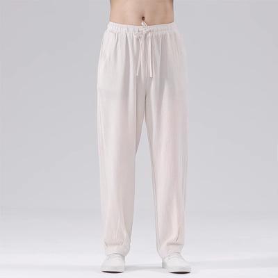 2023 Sommer Herren Chinesischer Stil Baumwolle Leinen Hosen Herren Einfarbig Dünne Haremshose Männlich Gerade Elastischer Bund Jogginghose