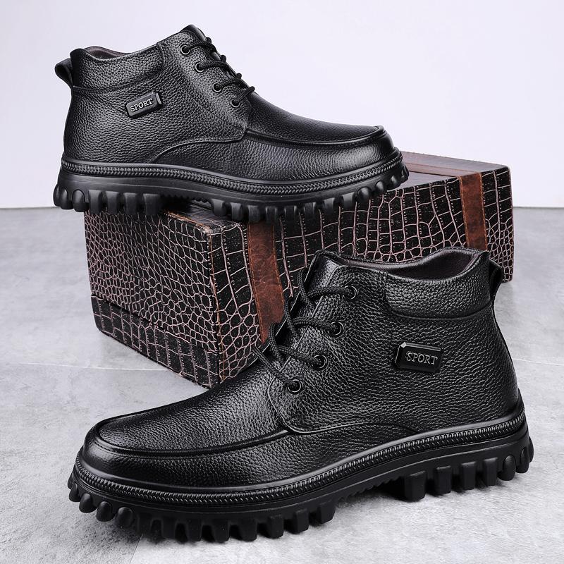 Pánské boty z pravé kůže Pohodlné teplé kotníkové zimní boty Obchodní kožené boty