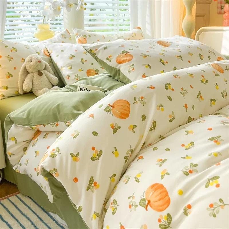 4pcs/set Plant Floral Print Set A Duvet Cover and Bed Sheet A Pair of Pillowcases Suitable for Bedroom Home Decor Bedding Sets