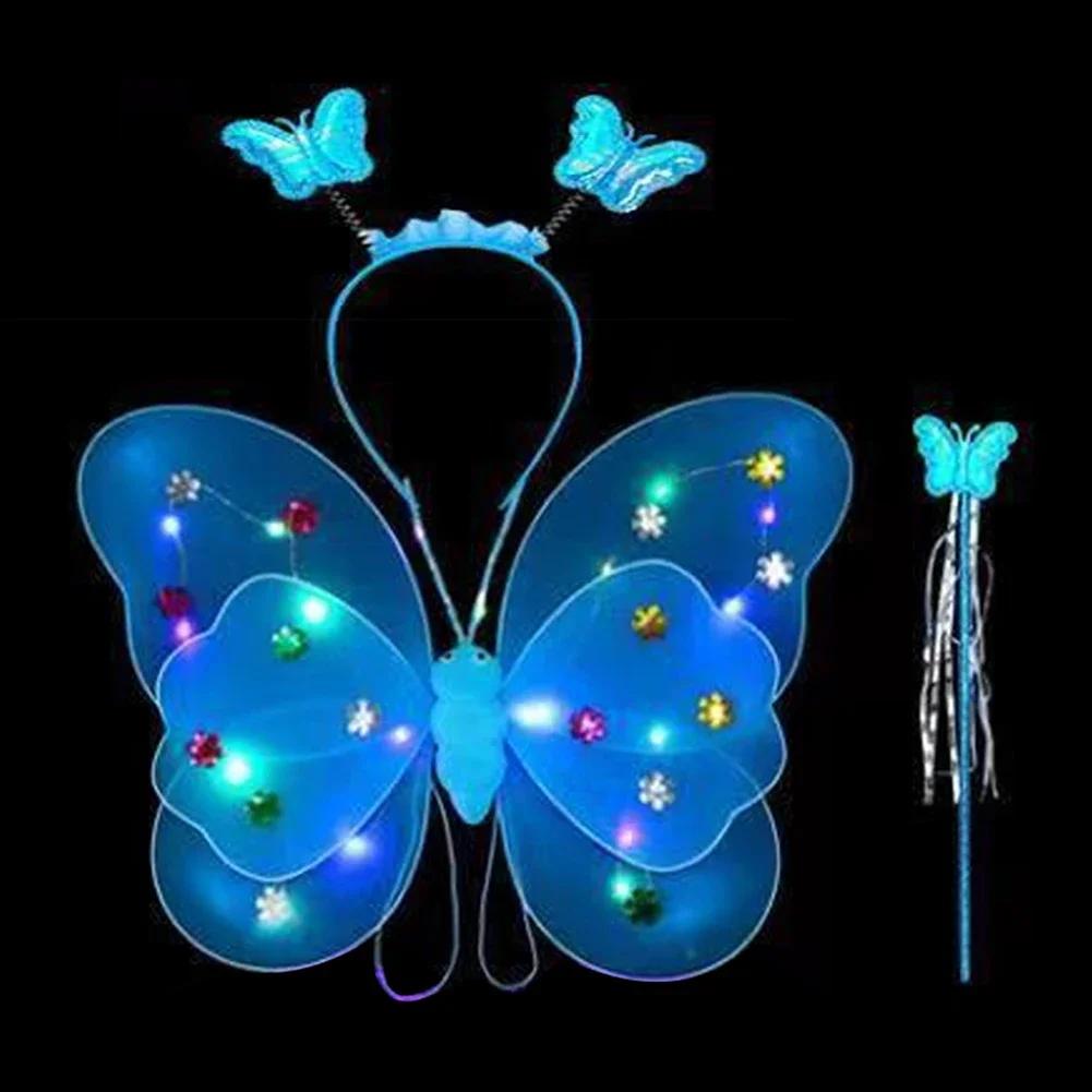LED Children Costume Props Girls Skirts Angel Luminous Wings Flashing Butterfly Skirt Lights Suit 2-8year Easter Valentines Day