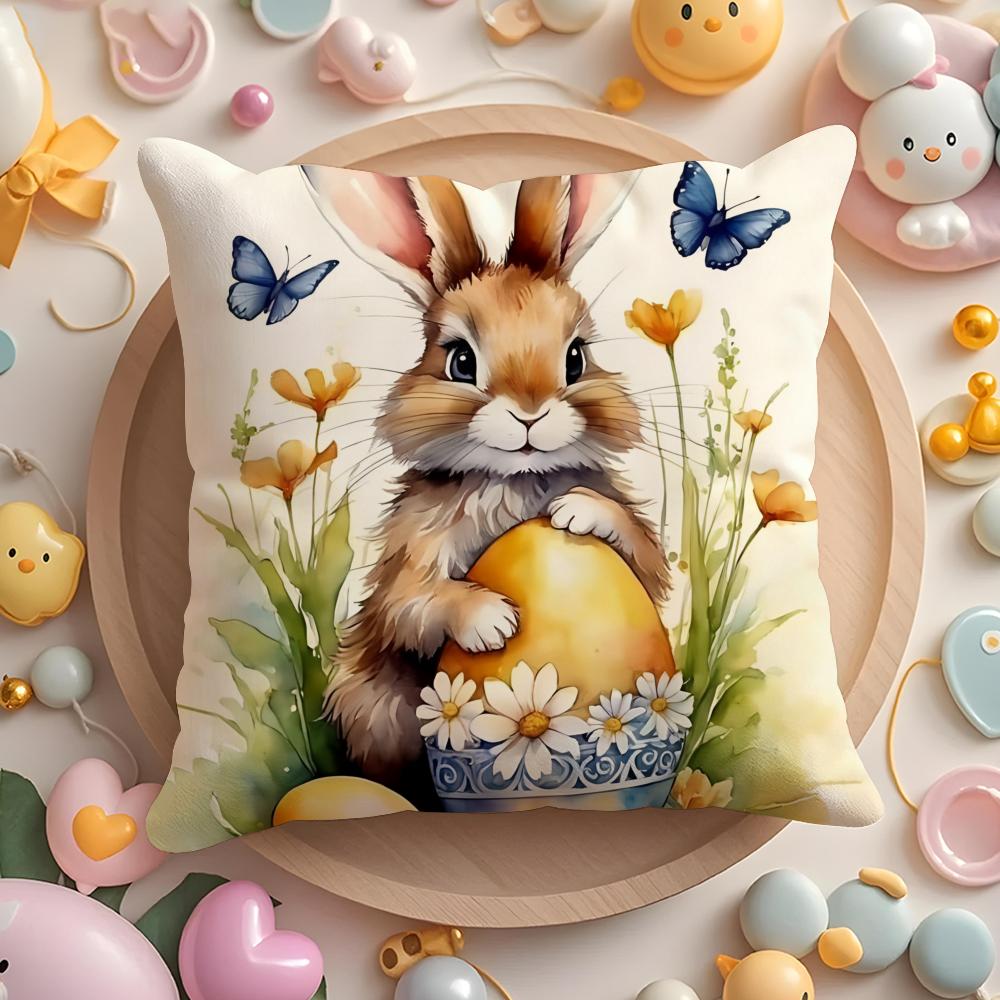 Easter Bunny Cushion Cover Soft Short Plush DoubleSided Printing Home Decor Machine Washable Pillow Case Gift