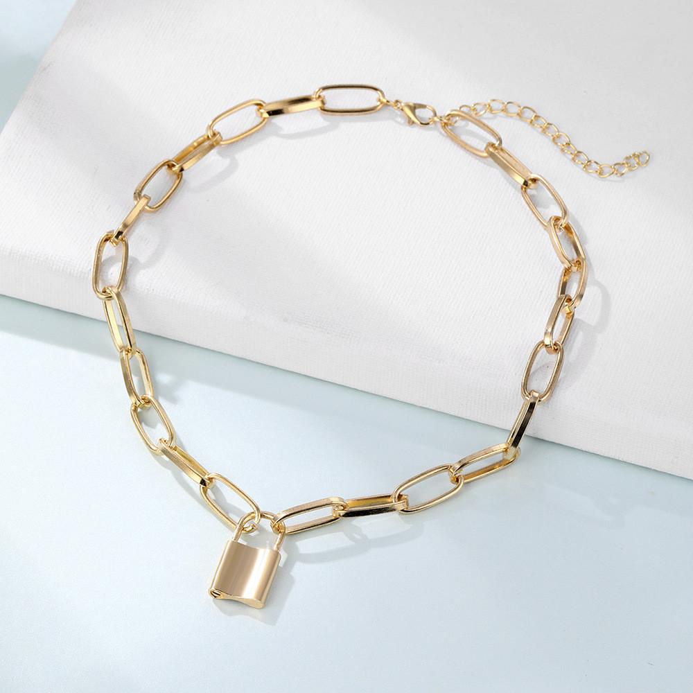 Trendy And Bold Geometric Lock Necklace For Women With Durable Alloy And Unique Layered Design Perfect For Chic Fashion Looks An