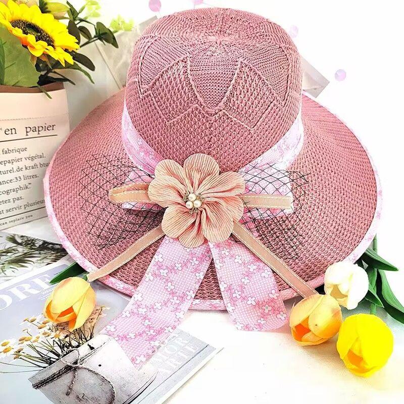 Summer Foldable Sunshade Hat Women's Sunscreen Sunshade Hat Large Eaves Embroidered Knitted Breathable Hat