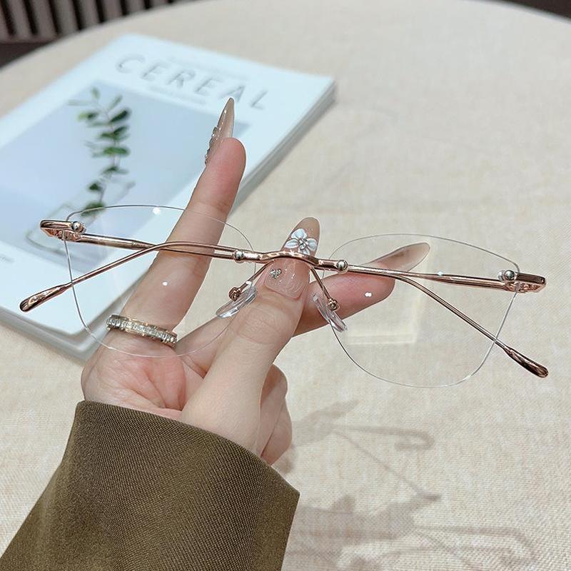 Fashion Exquisite Cat Eye Glasses Rimless Computer Glasses Girl Blue Light Blocking Optical Glasses Frameless Eyewear Decoration