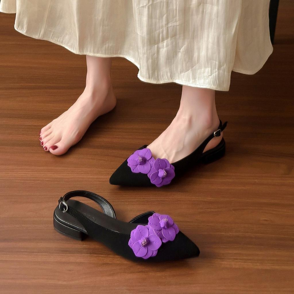 Beautiful flower pointed head bag head back strap sandals female summer new fairy style with skirt thick high heel single shoes