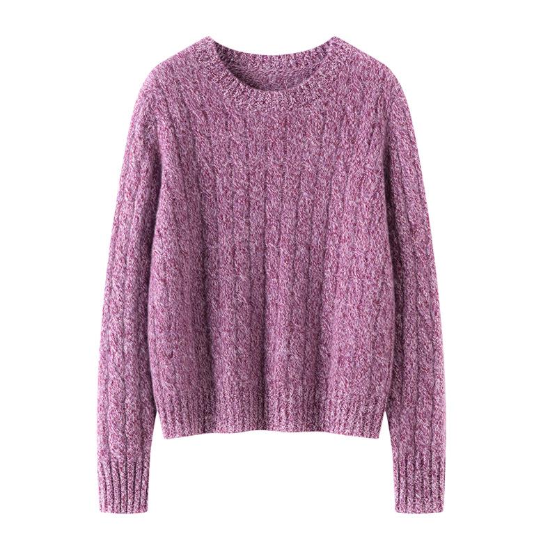 Women's Thickened Cashmere Sweater: Round Neck, Long Sleeve, Loose Fit, Knit Base Layer for Autumn and Winter.