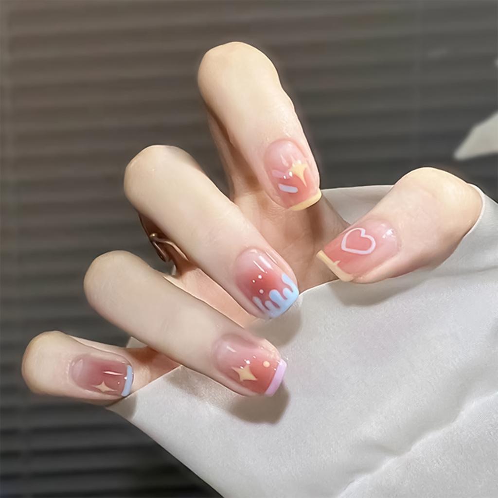 24PCS Blush Smudging Square Press On Nails Charming Comfortable To Wear Manicure Nails for Stage Performance Wear