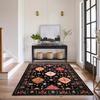 Gnizama Black Floral Living Room Area Rug, Washable Vintage Floral Living Room Rug, Bedroom Area Rug