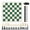 Plastic Chess Set Portable Chess Pieces Checkers Set with Storage Bag PU Green White Checkerboard