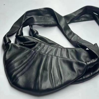 Leather Croissant Shoulder Bag: Elegant Neutral Design, Unique Messenger Style