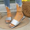 Summer Flip-flops for Women Plain Square Toe Shoes Flat Shoes One-line Casual Beach Flip-flops