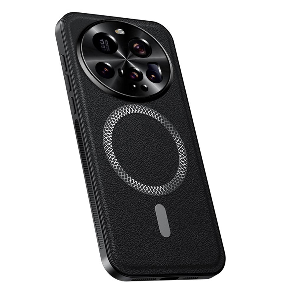 

For Xiaomi 15 Ultra Case Compatible with MagSafe PU TPU PC Phone Back Cover with Metal Lens Frame Black