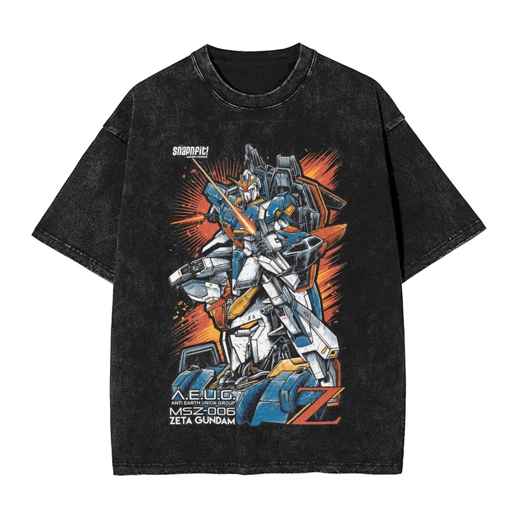 Anime Gundam RX V Printed Tshirt Mens and Womens Washed Tshirt High Quality Vintage Cotton Tshirt Harajuku Tops