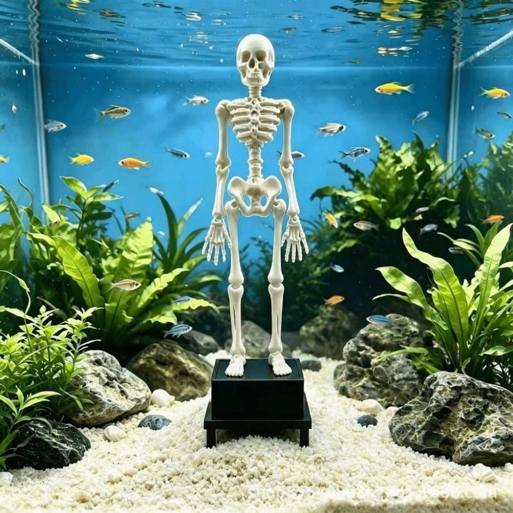 3D Printed Dancing Skeleton Aquarium Bubbler Gothic Plastic Wiggling Skeleton Statue Realistic with Air Hose Skull Ornament