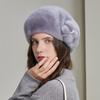 Mink Fur Winter Hats Women Real Mink Fur Berets Warm Genuine Fur Caps With Flower New Female Hat
