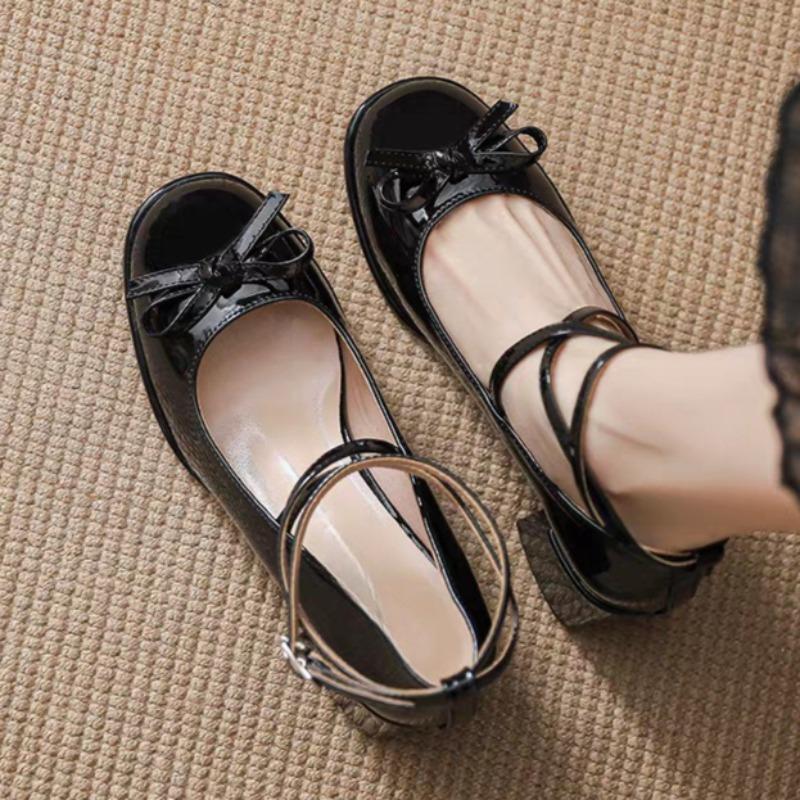 Fashion French Shallow Single Shoes Women's 2025 Summer New Temperament Block Heel Bow Mary Jane Small Leather Shoes